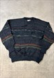 VINTAGE KNITTED JUMPER ABSTRACT PATTERNED GRANDAD SWEATER