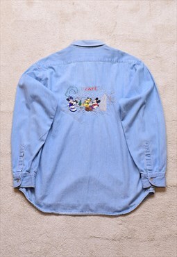 Vintage 90s Disney Mickey Embroidered Denim Shirt 