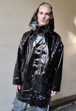 LOOSE FIT OVERSIZED PU PLASTIC DOUBLE COLOR WINDBREAKER