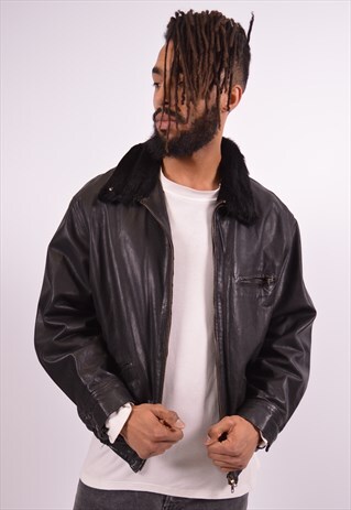 MENS VINTAGE LEATHER JACKET MEDIUM BLACK 90S
