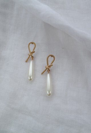 PEARL KNOT DROP GOLD EARRING