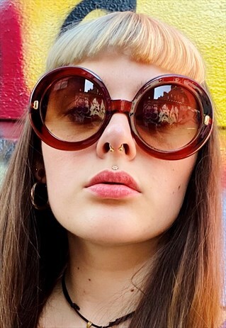 VINTAGE INSPIRED SUNGLASSES BIG ROUND SHAPE IN BROWN W UV400