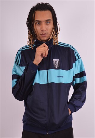 ADIDAS MENS VINTAGE TRACKSUIT TOP JACKET LARGE NAVY BLUE 90S
