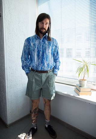 VINTAGE 80'S GREEN/GREYISH CLASSIC COTTON SHORTS