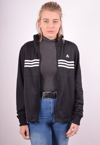 ADIDAS WOMENS VINTAGE TRACKSUIT TOP JACKET XL BLACK 90S