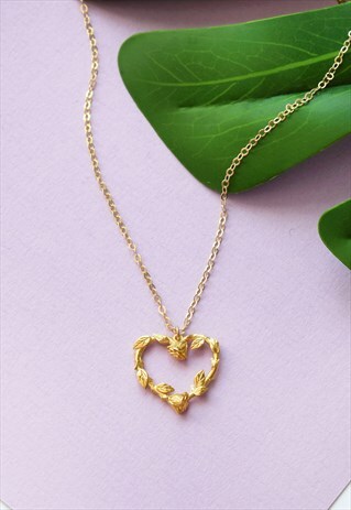 GOLD NECKLACE WITH DELICATE ROSE HEART SHAPE HANDMADE