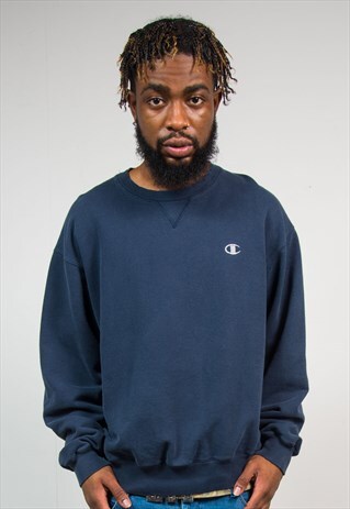 CHAMPION NAVY BLUE CREW NECK SWEATSHIRT