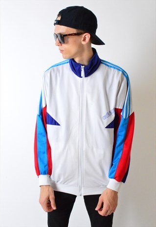 VINTAGE 90S WHITE COLOUR BLOCK ADIDAS BOMBER JACKET