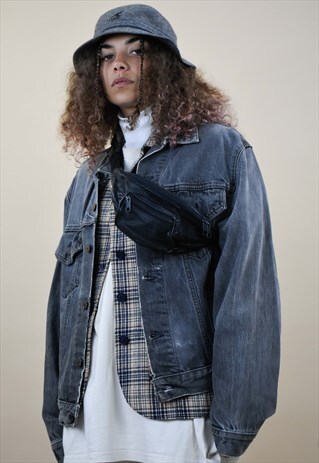 VINTAGE LEVI STRAUSS GREY DISTRESSED DENIM TRUCKER JACKET