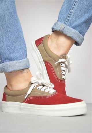 VINTAGE 90S VANS BURGUNDY & BROWN SKATE SHOES TRAINERS RETRO