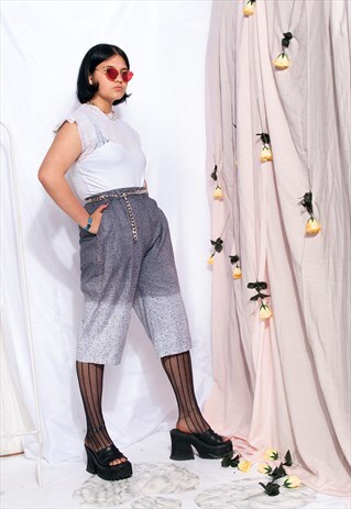 VINTAGE CROPPED TROUSERS REWORKED DIP DYED GREY SHORTS