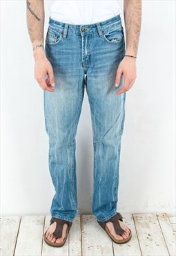 Men Vintage W29 L32 90s Straight Jeans Rivets Blue Faded USA