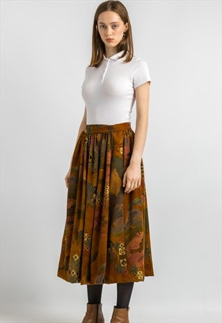 ESCADA VINTAGE 1980S SKIRT, PLEATED BROWN SKIRT 80S 5956