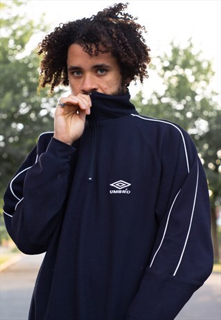 VINTAGE 90'S UMBRO QUARTER ZIP SWEATSHIRT IN BLACK AND WHITE