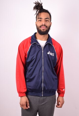 ASICS MENS VINTAGE TRACKSUIT TOP JACKET MEDIUM BLUE 90S