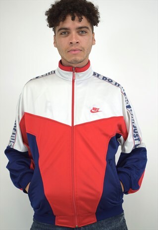 VINTAGE 90S NIKE RED WHITE BLUE SLOGAN JACKET