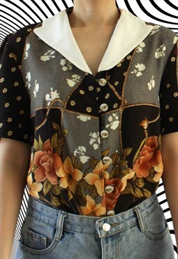 Vintage Flower Blouse Size S T312