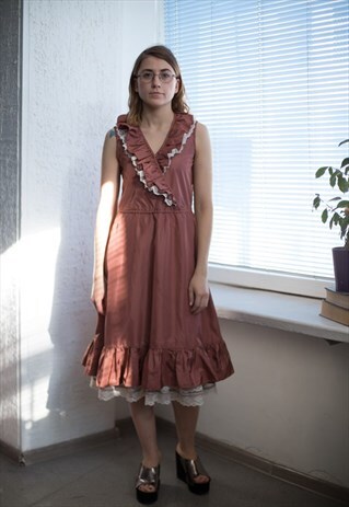 VINTAGE 80'S MIDI BROWN SLEEVELESS DRESS