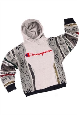 REWORK Champion X COOGI 90's Spellout Hoodie Small Grey