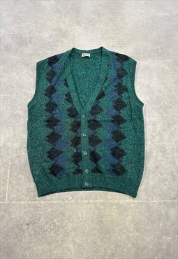 Vintage Abstract Knitted Sweater Vest Patterned Grandad Knit