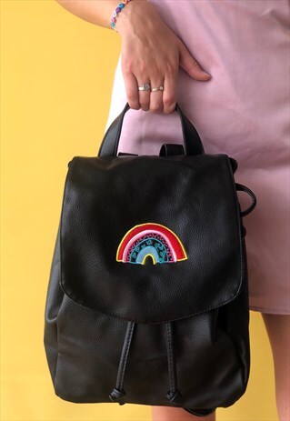 BACKPACK IN BLACK WITH RAINBOW EMBROIDERY