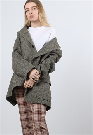 VINTAGE WOOL OVERSIZED BEIGE BLAZER JACKET