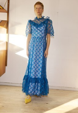 Vintage 80s blue lace long dress