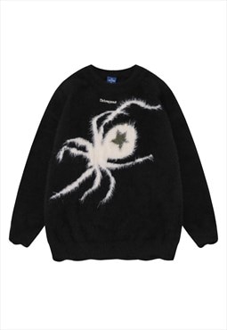 Spider sweater knitted punk jumper fluffy grunge top black