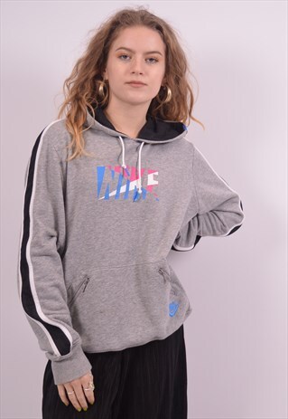 NIKE WOMENS VINTAGE HOODIE JUMPER XL GREY 90S