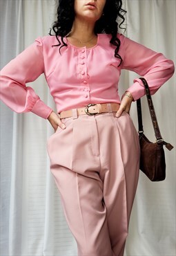 Vintage 70s pink handmade balloon sleeve blouse top