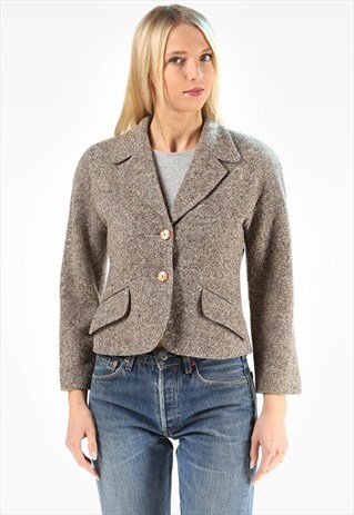 TWEED WOOL JACKET CROP RETRO