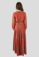 70'S VINTAGE DRESS LONG SLEEVE GOLD LUREX MAXI FLORAL