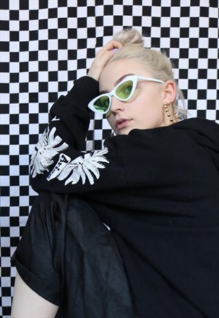TINTED CAT EYE SUNGLASSES IN WHITE AND GREEN