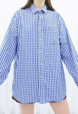 90s Vintage Blue Check Gingham Shirt (Size XL)