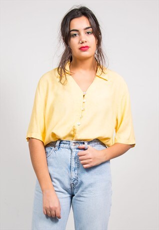 VINTAGE 90'S YELLOW OPEN COLLAR BLOUSE