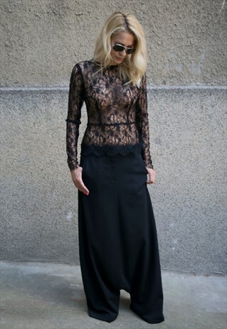BLACK BLOUSE SHIRT TOP STYLISH SEXY BLACK LACE TOP F1623