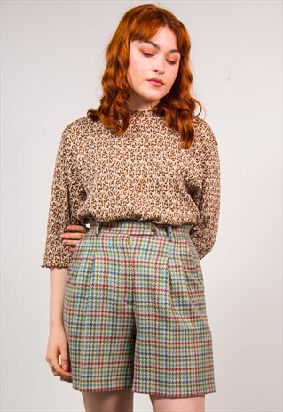 VINTAGE 90'S BROWN FLORAL LACE FRILLY HIGH NECK TOP