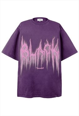 Graffiti t-shirt black slogan top grunge tee in purple