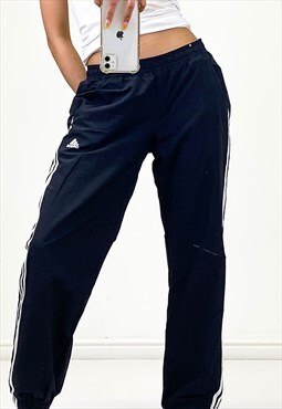 Vintage Adidas Sweatpants Black Striped Stretchy Waistband 