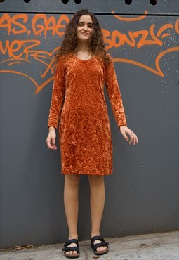 Vintage Y2K Orange Velvet Midi Dress
