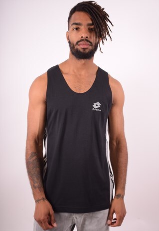LOTTO MENS VINTAGE VEST TOP SMALL BLACK 90S