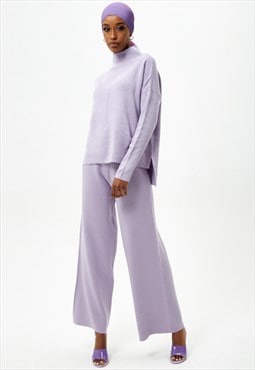 Lilac Knit Jumper and Wide Leg Trousers Co-ord Set 