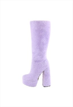 Pink Fur Platform High Heels Boots