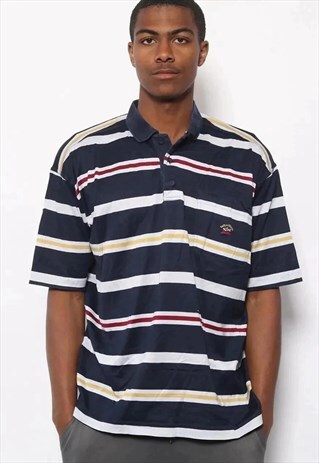 VINTAGE PAUL AND SHARK STRIPED POLO SHIRT BLUE RED YELLOW