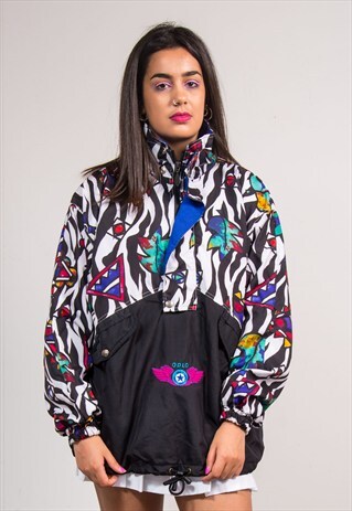 90'S CRAZY PATTERNED WAVEY HALF ZIP TRACKSUIT JACKET