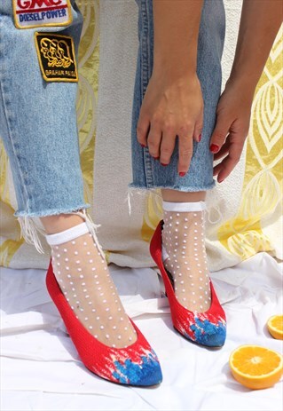 VINTAGE 80S RED & BLUE FLAME MID HEELS