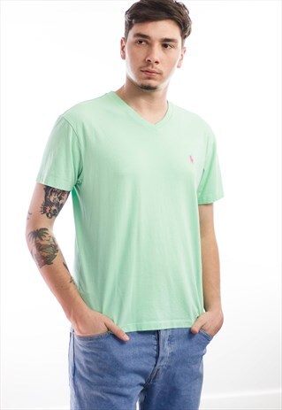 VINTAGE POLO RALPH LAUREN LOGO PASTEL T-SHIRT 90S M 5.5