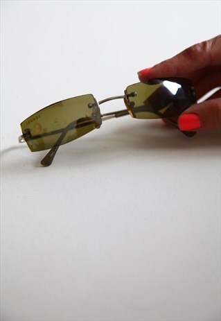 VINTAGE SILVER RIMLESS FRAME, OLIVE GREEN LENSES