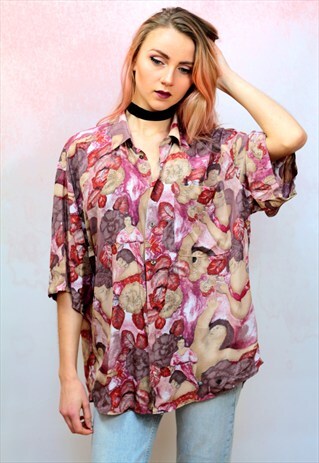 1990S VINTAGE ROMAN STATUE PRINT VISCOSE SHIRT