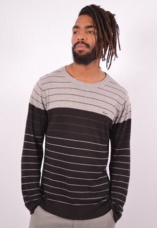 VINTAGE LACOSTE JUMPER SWEATER STRIPES BLACK